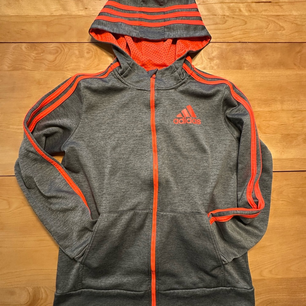 Adidas Kids Charcoal and Neon Orange Hoodie